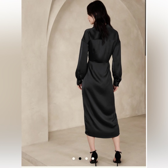 SATIN COLLAR-WRAP MIDI DRESS - Picture 2 of 6